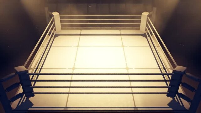 Empty Boxing Ring with Spotlight Illumination.