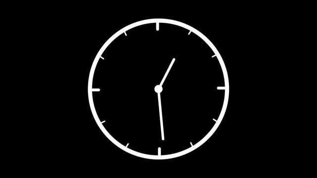 Simple white clock face with hands showing approximately seven minutes past twelve