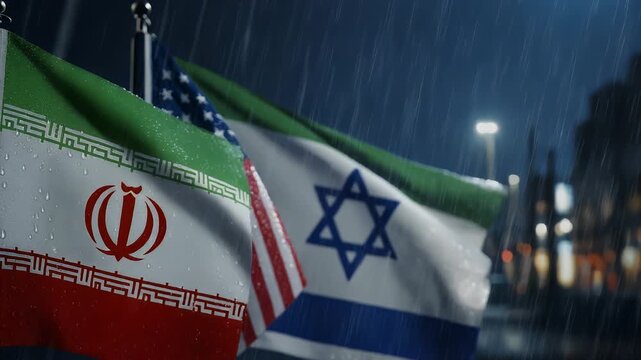 Flags of Iran USA Israel Representing International Tension