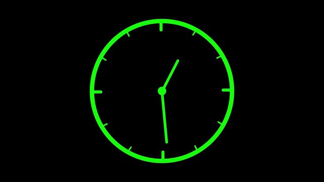 A simple green clock face displays a time close to ten past two.