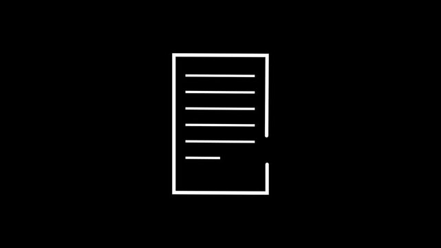 A minimalist white outline of a document with horizontal lines on black.