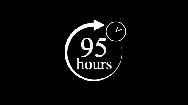 95 Hours Countdown Timer Animation. Stopwatch Clock icon with 95 Hour&rsquo;s Time Management on Black Background. 4k video.