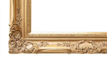 Elegant Gold Ornate Frame Corner Isolated on White Background for Artwork Mockups and Design Templates