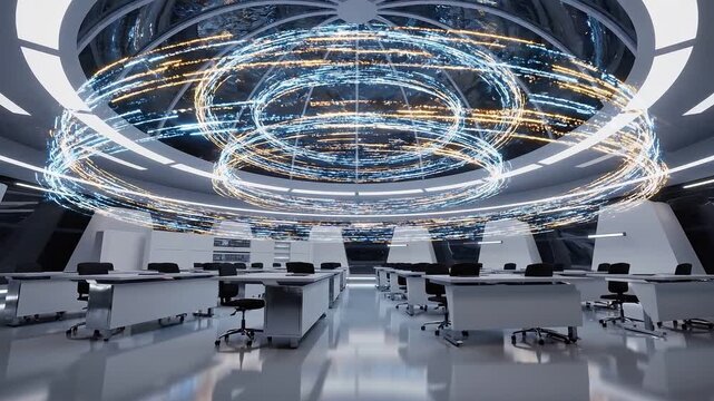 AI learning tools virtual classroom concepts. Futuristic Virtual Classroom Utilizing Powerful AI Learning Tools Displays Glowing Global Data Holograms Inspiring Advanced Education Technology Research