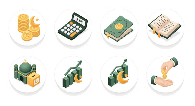 Islamic Finance and Charity Icons Set.