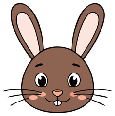 Obraz premium Adorable cartoon brown rabbit face with long ears and happy expression illustration