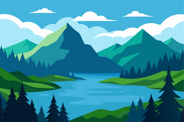 Fototapeta premium Serene mountain landscape with lake and forest