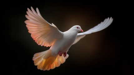 White dove in flight against dark background symbol of peace freedom
