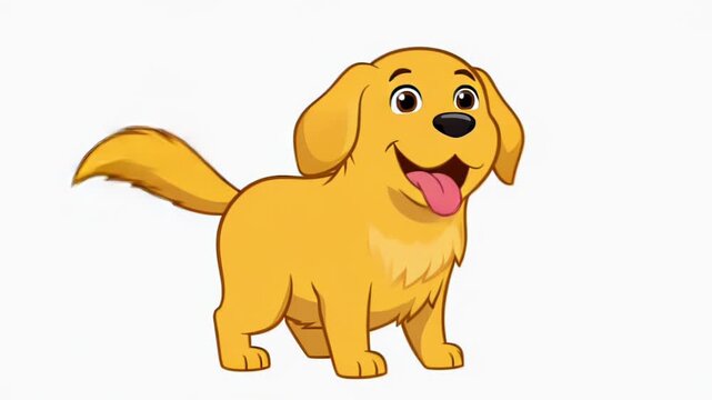 Playful yellow cartoon dog with wagging tail in a bright illustration.