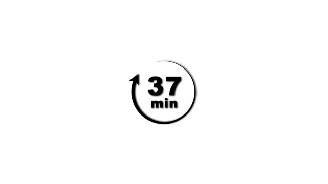 Timer 37 minutes countdown clock symbol black and white animation minimalist