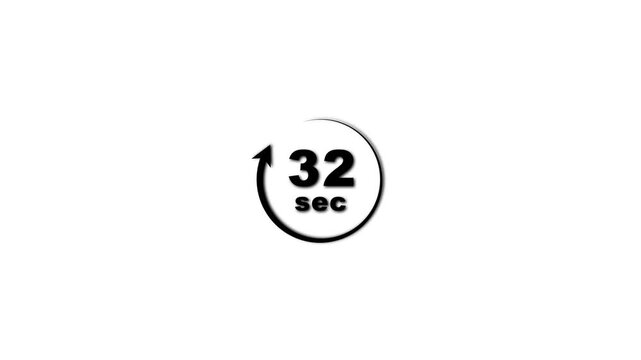 Countdown timer 32 seconds black animation
