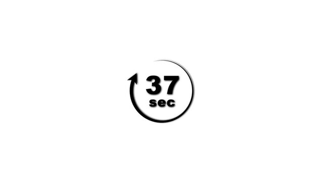 Countdown timer 37 seconds black on white background black white background stopwatch