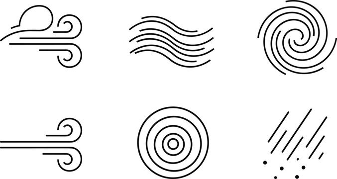 Weather icon silhouette vector illustration, atmospheric graphics, wind and rain symbol drawing collection, black and white climate art - flat vector illustration