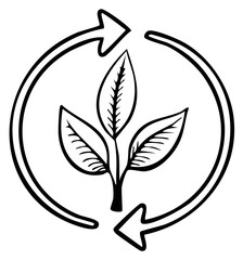 Simple hand drawn seedling icon with recycling arrows symbolizing growth and sustainability