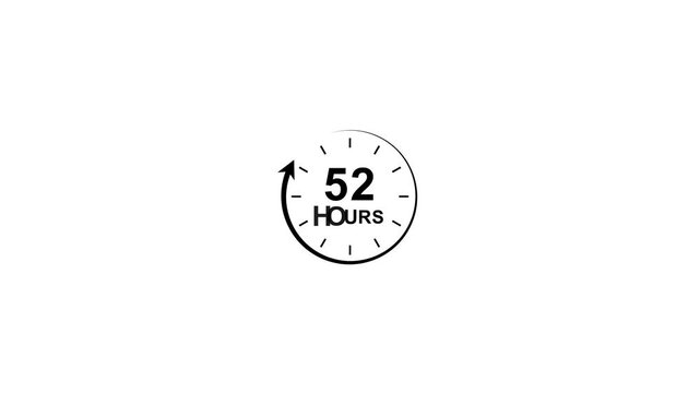 52 hours timer clock animation with circular arrow indicating continuous cycle