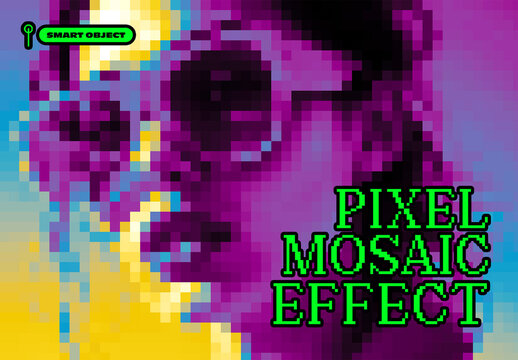 Vibrant Pixel Mosaic Glitch Photo Effect Template