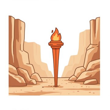 8 Bit Pixel Art Torch Flames Brightly in Desert Canyon Landscape