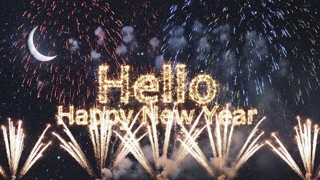 New Year Celebration Fireworks Display at Night.