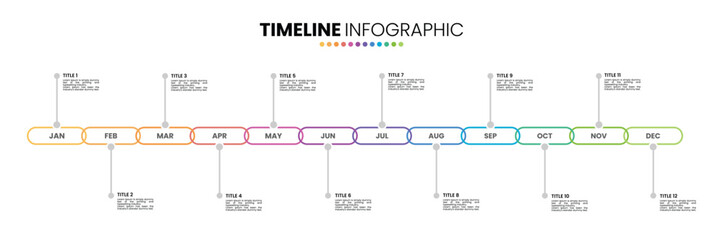 Chain timeline infographic presentation template 12 options. 12 month or 1 year infographic template