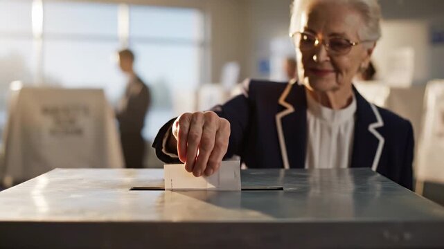 Elderly citizen casting a vote at a polling station, showcasing democratic participation and civic engagement