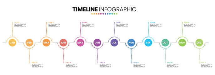 Circle timeline infographic presentation template 12 options. 12 month or 1 year infographic template