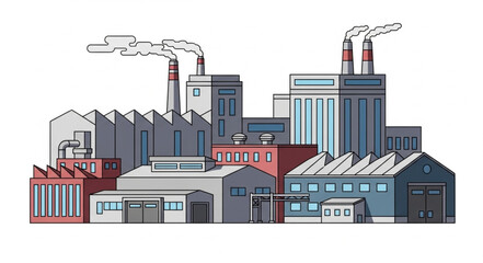 Obraz premium Industrial Factory Buildings with Smokestacks.