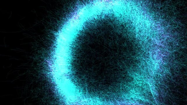 75,000 vector lines forming a massive toroidal nebula in a mathematically perfect seamless loop. Procedurally generated magnetic flow fields with depth-based gradient blending for 4K VJ backgrounds.