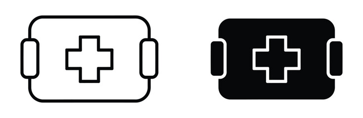 Obraz premium First Aid Kit Icon Vector for Medical Emergency Case, Healthcare Treatment, and Medicine Storage Symbol Set Isolated on White Background