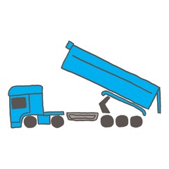 白い背景に孤立した、手描き風の温かい、ダンプアップしているトレーラーダンプカーのイラスト © haruka