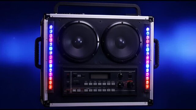 Vintage Retro Boombox Ghettoblaster Chrome Cassette Vertical 4K Portable Audio Stereo Sound System Urban Street Culture Device with High Fidelity Speaker and Analog Radio Receiver