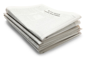 Stack of folded newspapers isolated on white