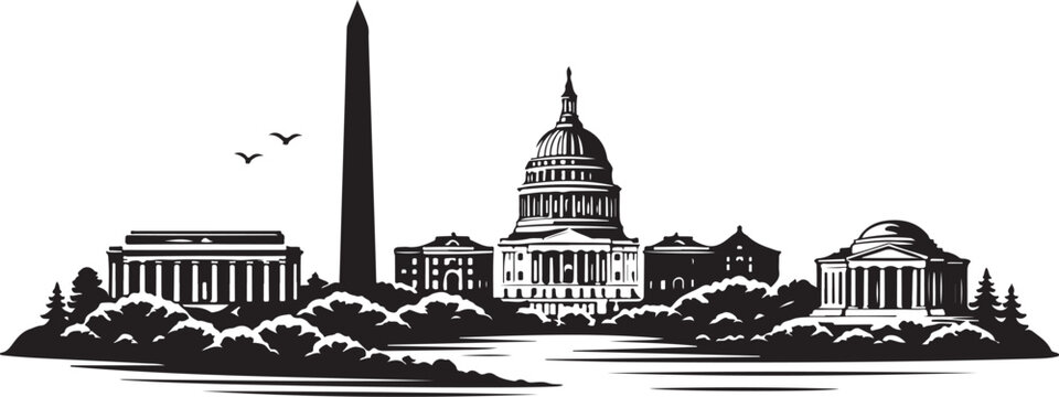 Washington DC Skyline Silhouette, Vector Illustration, Isolated on White Background