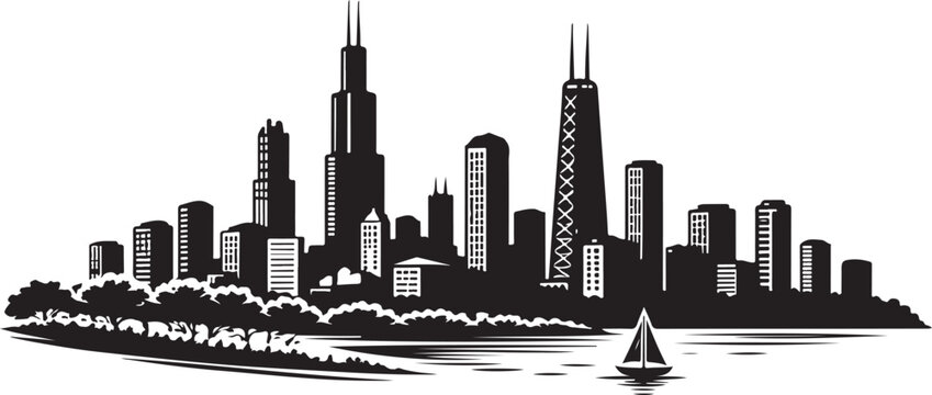 Chicago Skyline Silhouette, Vector Illustration, Isolated on White Background