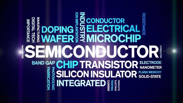 Semiconductor animated word cloud-text design animation tag kinetic typography seamless loop.