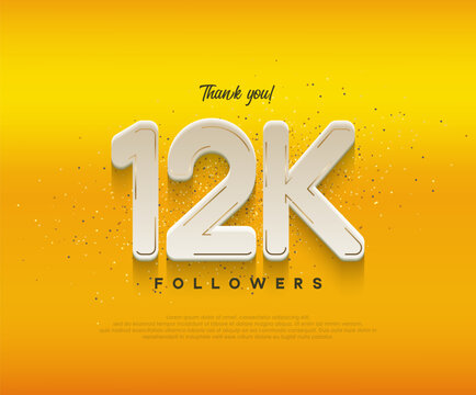 12k followers celebration with modern white numbers on yellow background.