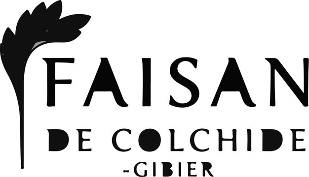 Black font logo with a leaf-like symbol, saying "Faisan de Colchide - Gibier