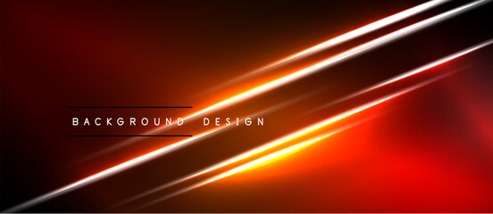 Abstract red background features bright diagonal lines. Modern design evokes energy, dynamism, sleekness. Perfect backdrop for presentations.