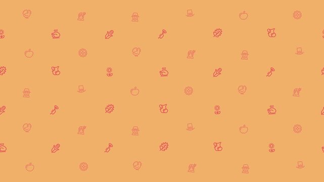 Thanksgiving icons pattern on orange background Keywords: Thanksgiving, icons, pattern, turkey