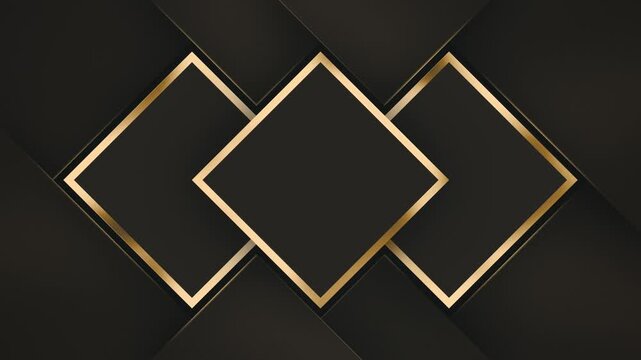 Elegant dark background with overlapping geometric shapes and gold metallic borders abstract