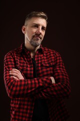 Fototapeta premium Brutal man with beard on dark background