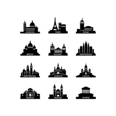 Naklejka premium European City Landmarks Silhouette Collection.