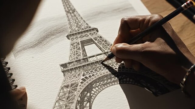 Artist Drawing Eiffel Tower Sketch.