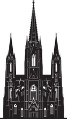 Gothic cathedral facade silhouette vector illustration showing tall spires and architecture