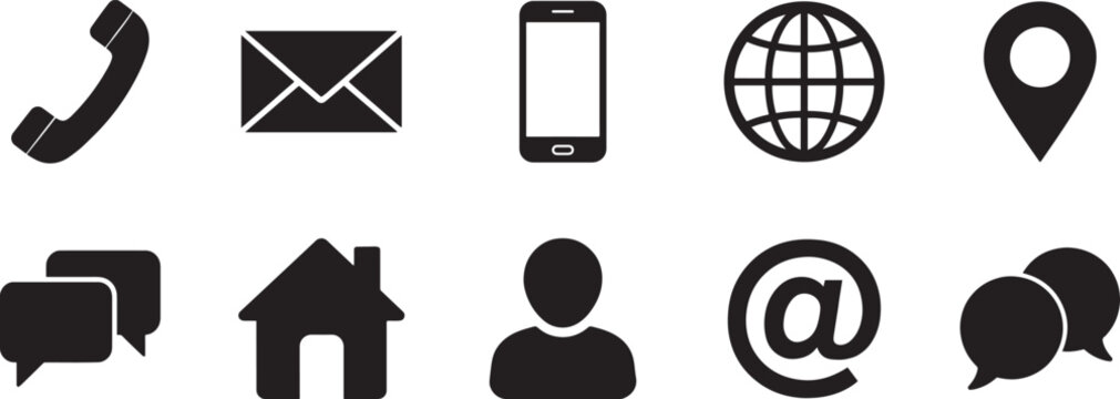 Contact information icons set in thin line style. Phone, email, address vector collection.
