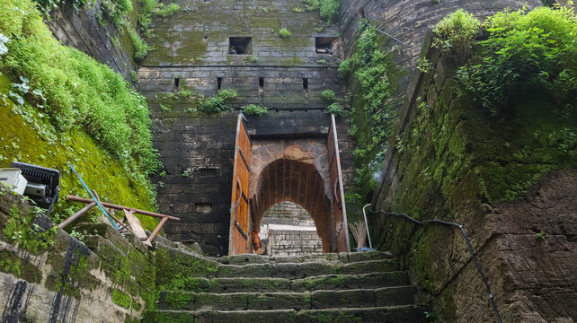 Entrance Gate of Adi Kadi Vav of Uparkot Fort, Junagadh, Gujarat, India.