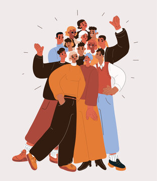 Cartoon vector illustration of people standing together in crowd, unity concept, collective strength as metaphor for shared purpose and human connection