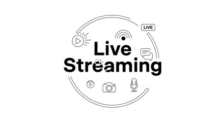 Fototapeta premium Live Streaming Concept Icon with Camera, Microphone, and Social Media Symbols