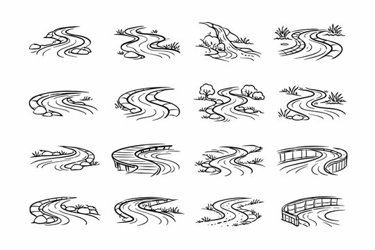 Bend park meadow vector image curve riverside waterway rill flow icon generation