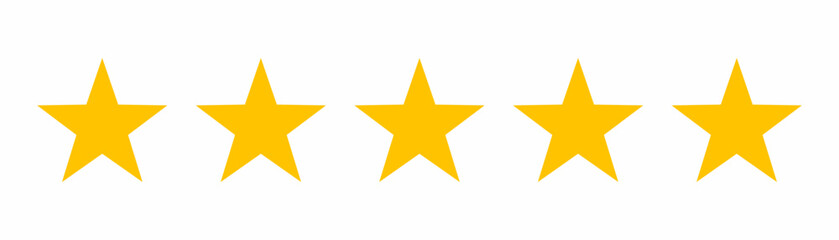 Obraz premium Five Golden Star Rating Icon Set – 5 Star Review Feedback Symbol for Customer Satisfaction and Quality Evaluation