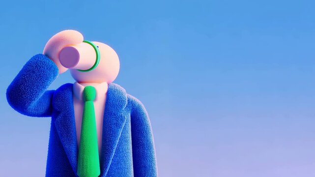 Businessman taking a break and drinking coffee animation 3D. Businessman Coffee Break Animation Office Worker Enjoying Hot Drink on blue background